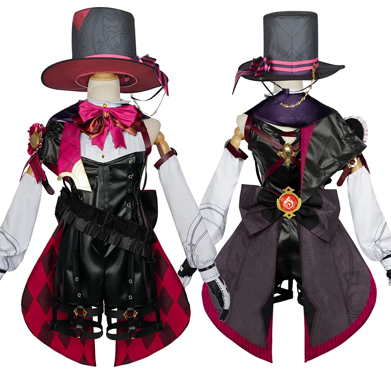 Anime Game Genshin Impact Cosplay Costume Lyney Lynette Magician Leather Uniform Dress Wig Full Set Carnival Party Christmas COS