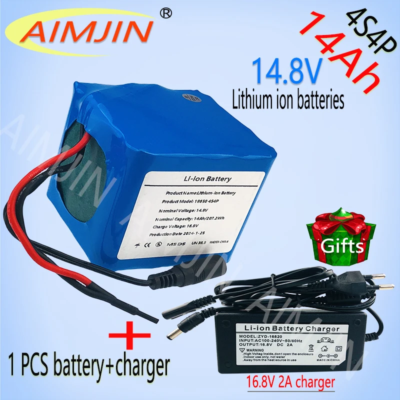 

New 14.8V 14Ah 18650 4S4P Lithium Battery Pack 118W For LED Night Fishing Lamp Heater Miner Lamp Amplifier Cell+16.8V 2A Charger