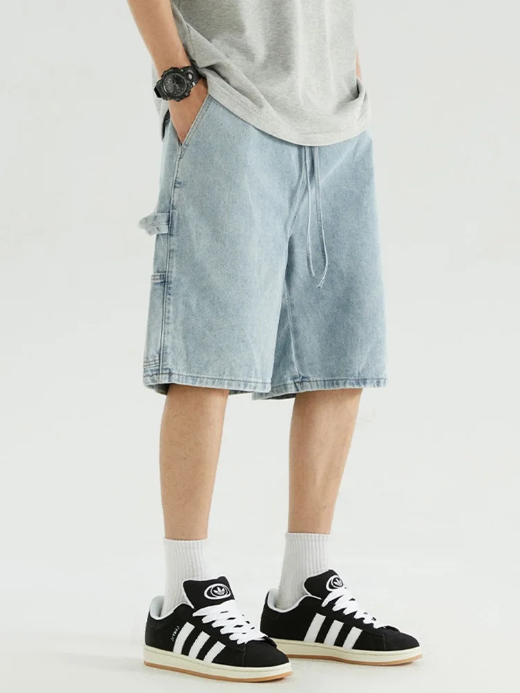 

Washed Denim Short Pants Men Summer Trendy Japanese Retro Straight Leg Wide Leg Five Parts American High Street Casual Pants