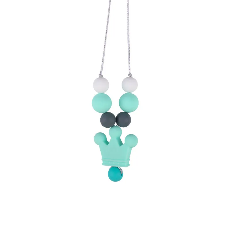 Multicolor Cute Crown Teether Pendant Silicone Food Grade Safety Nursing Teething Chewing Beads Necklace Baby Jewelry Toy