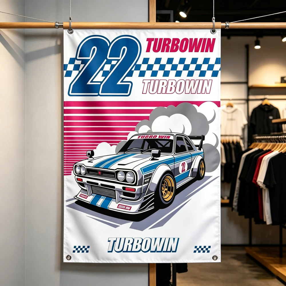 90x150cm Racing Car Art Flag Polyester Digital Printing Banner For Garage Wall Art Out Door Decoration With Brass Grommets