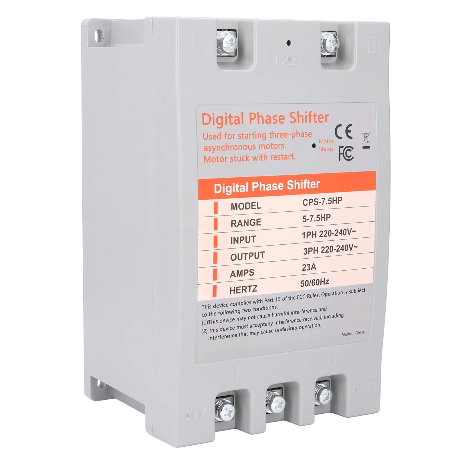 

White Single Phase to 3 Phase Converter 7.5 Horsepower Digital Phase Converter 220‑240VAC Single Phase to 3 Phase Converter