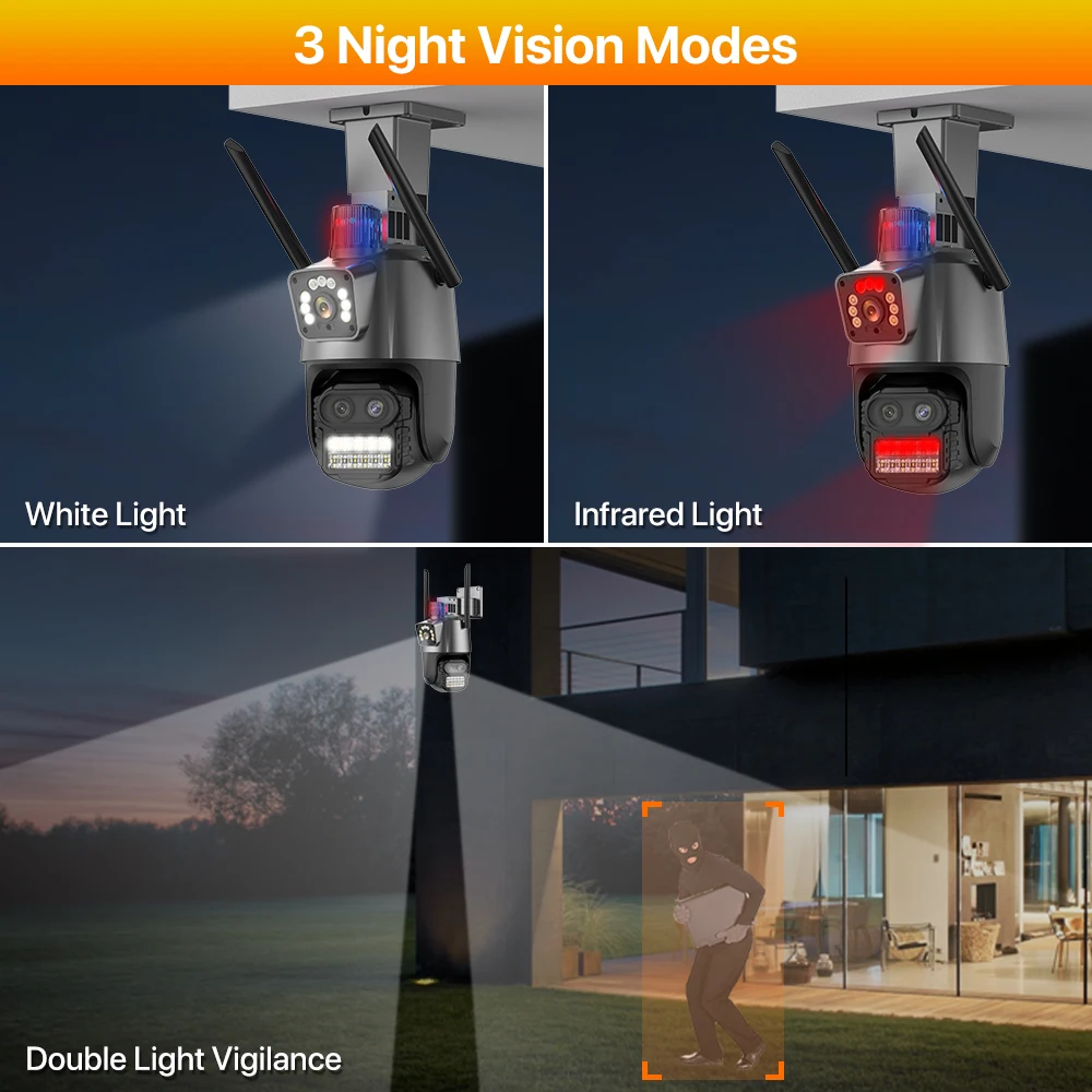 9MP Three Lens WIFI IP Camera 4K HD Dual Screen PTZ Camera Auto Tracking Security CCTV Camera 4MP P2P Video Surveillance iCSee