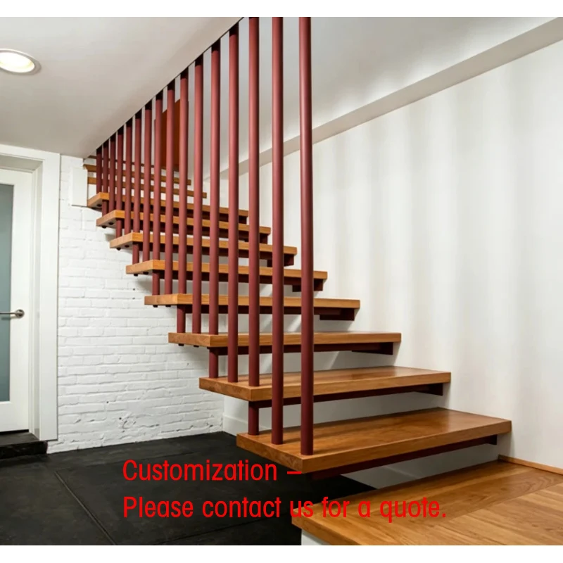 custom.Floating Staircase with Glass Railing Modern Cantilever Wooden Step Stairs Home Interior