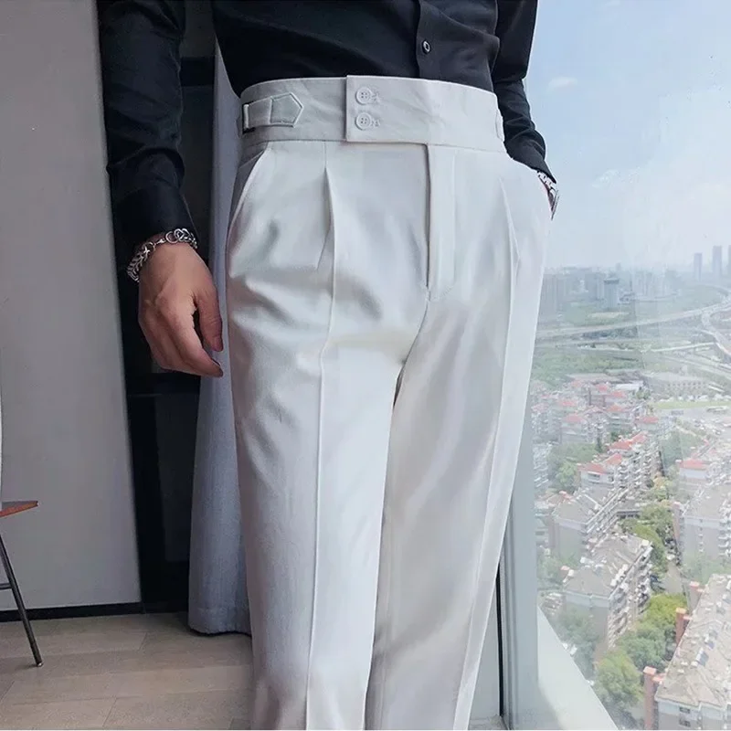 Italian Naples Pants Men High Waist Straight Suit Trousers Spring Summer Fashion Business Casual Pants Korean Men\'s Clothing