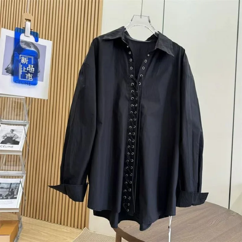 Design exclusivo preto branco blusas de algodão camisas para as mulheres 2026 primavera verão outono nova tendência da moda solta casual topos blusas