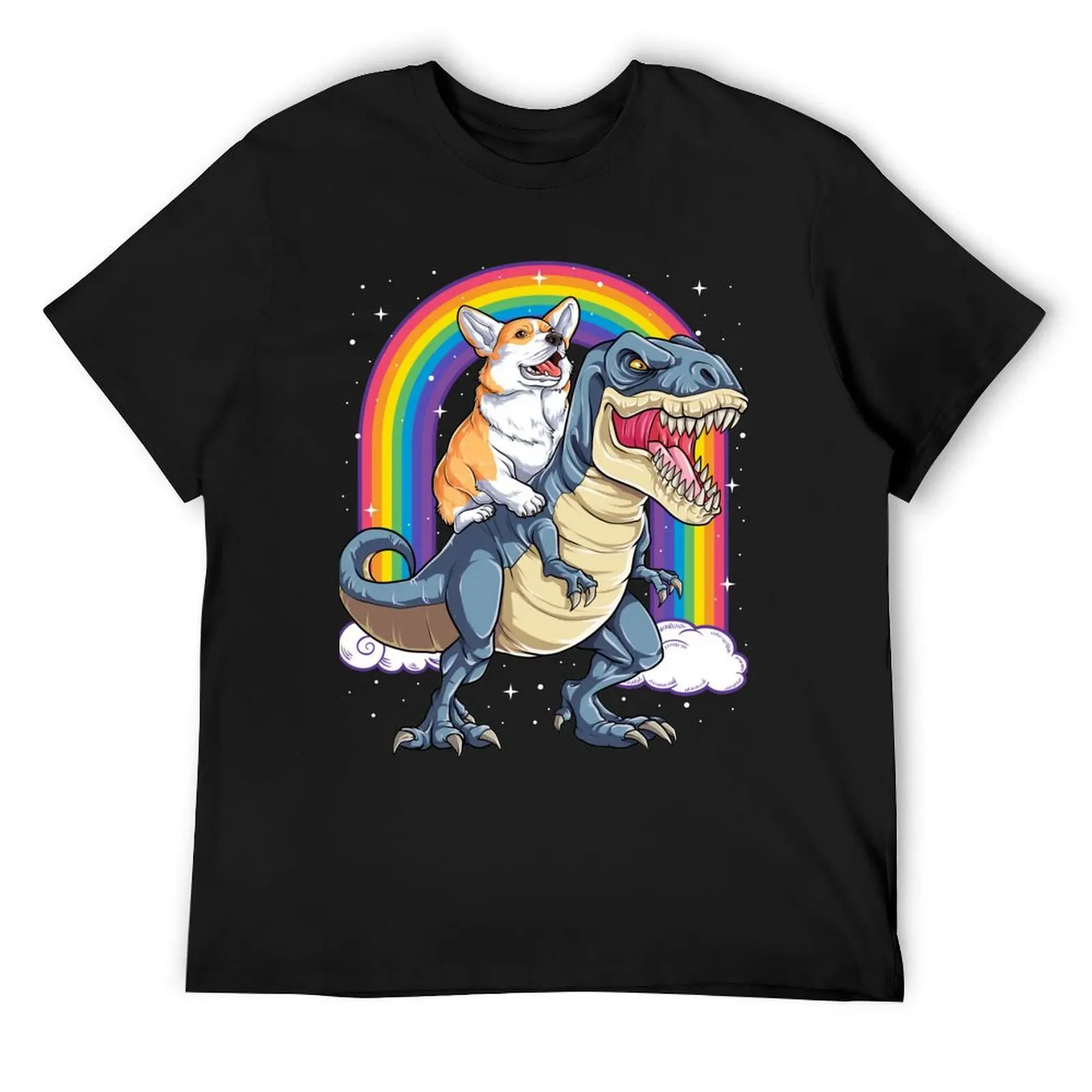 

Corgi Riding Dinosaur T rex Funny Rainbow Dog T-Shirt funny gifts blue lock for a boy black t-shirts for men