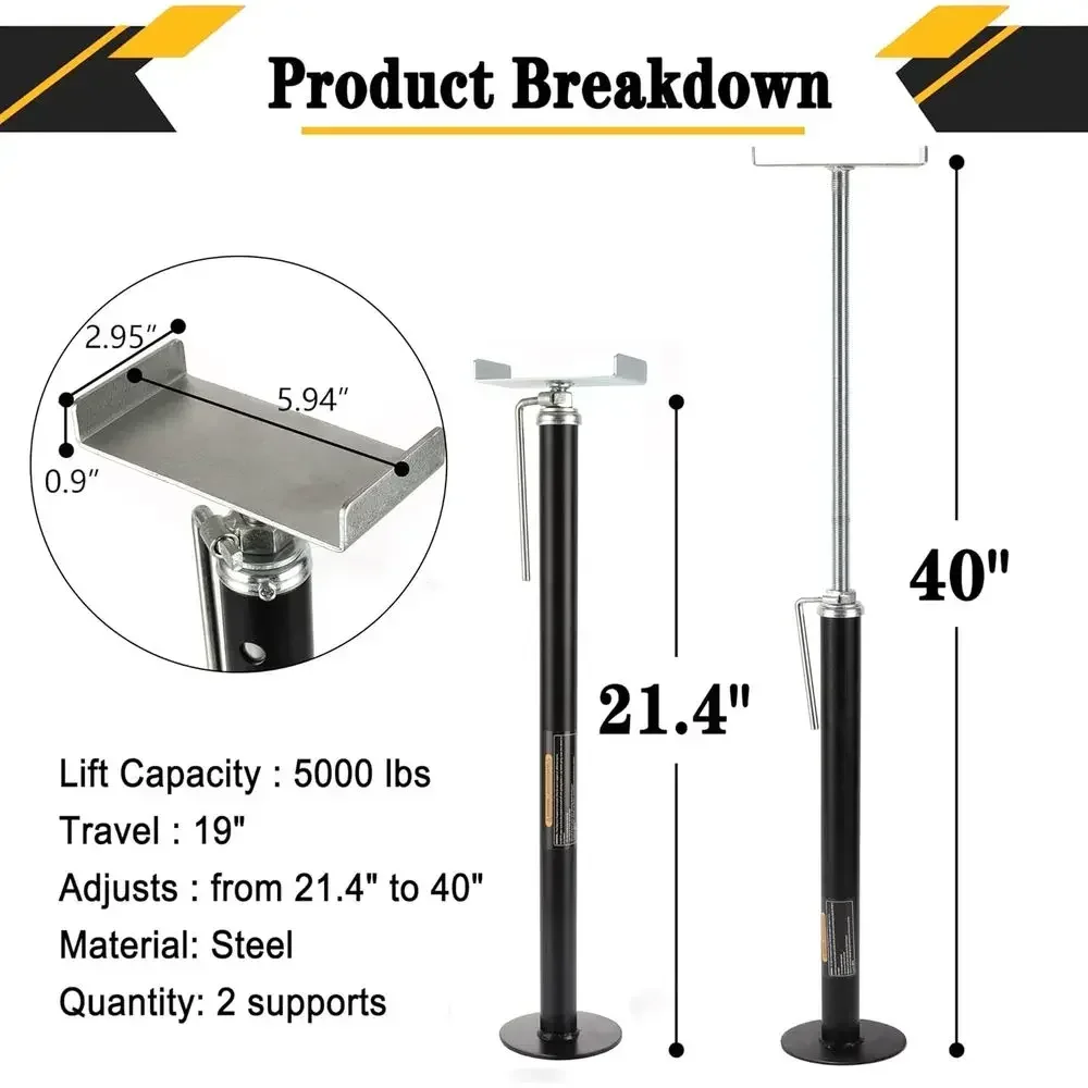 RV Slide Out Support Trailer Stabilizer Jacks, RV Camper Accessories for Travel Trailers - 21.4" to 40" - 5000 Lbs Each - Pack o view 3