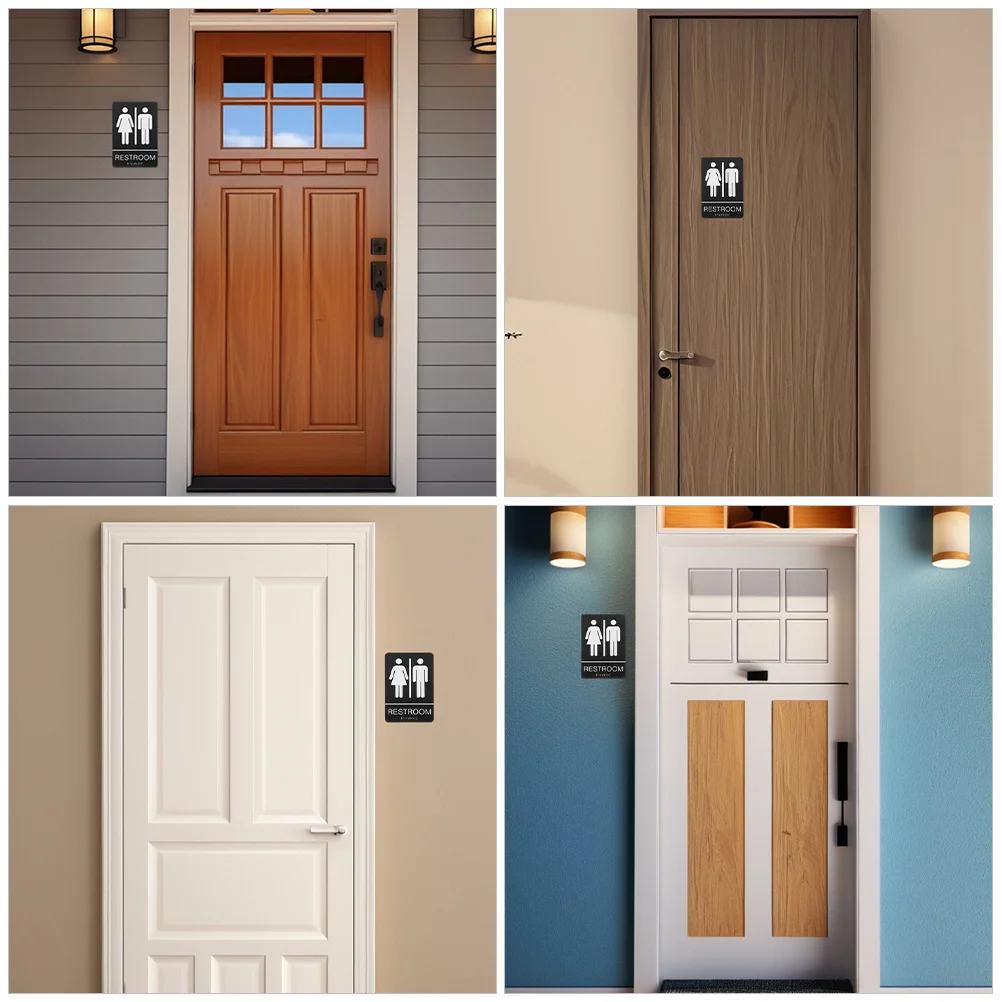 علامة حمام برايل من الأكريليك ذاتية اللصق للجنسين لتحديد مرحاض المكتب والمنزل والأعمال علامة جدارية للباب