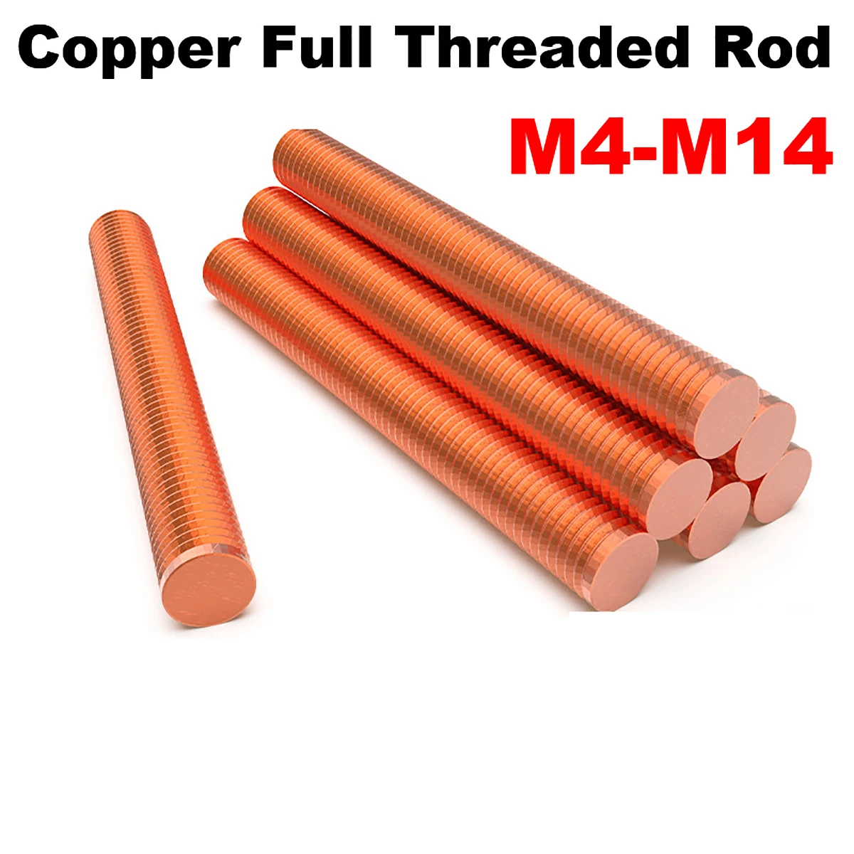 Copper Fully Threaded Metric Bar Studding Rods M4 M5 M6 M8 M10 M12 M14 Length 30mm - 500mm