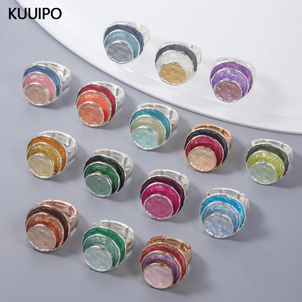 Fashion Multicolour 3 Layer Round Rings for Women Accessories New Trendy Elastic Adjustable Silver Color Ring Party Jewelry Gift