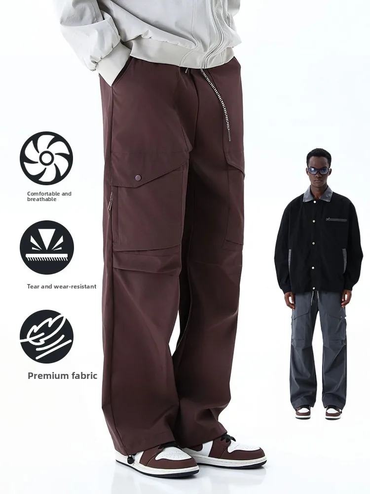 

MMOPTOP Men's Casual Straight Leg Pants Spring Trendy Knife Blade Design Loose Fit Comfortable Polyester Fiber Winter Wear