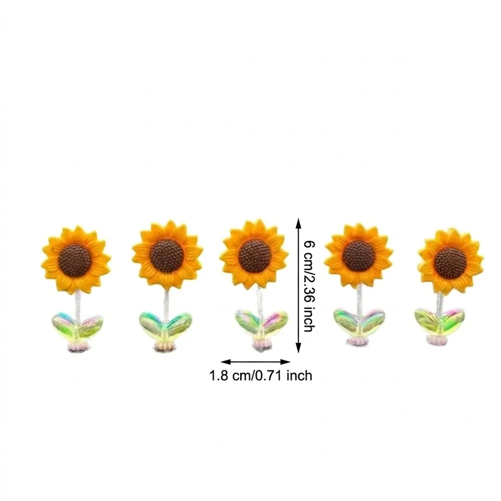 Bobbling Sunflower Ornament for Car Dashboard For Home Window - Yellow Plastic Decor 1.8x6cm Set Includes 5 Pieces