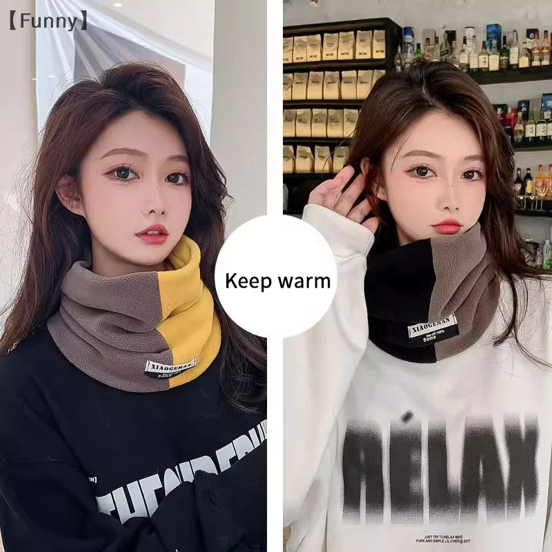 〔Funny〕Color Matching Warm Scarf For Women In Autumn And Winter, All-match Plush And Thickened Face Mask Neck Cover, Windproof