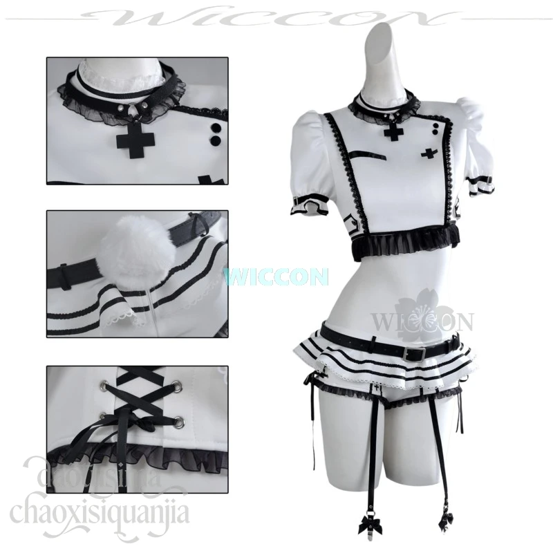 Anime White Rabbit Nurse Maid Outfit Furrsuit Furry Animal Ears Japanese Style ACG Cosplay Costume White Black Goth Lolita Dress