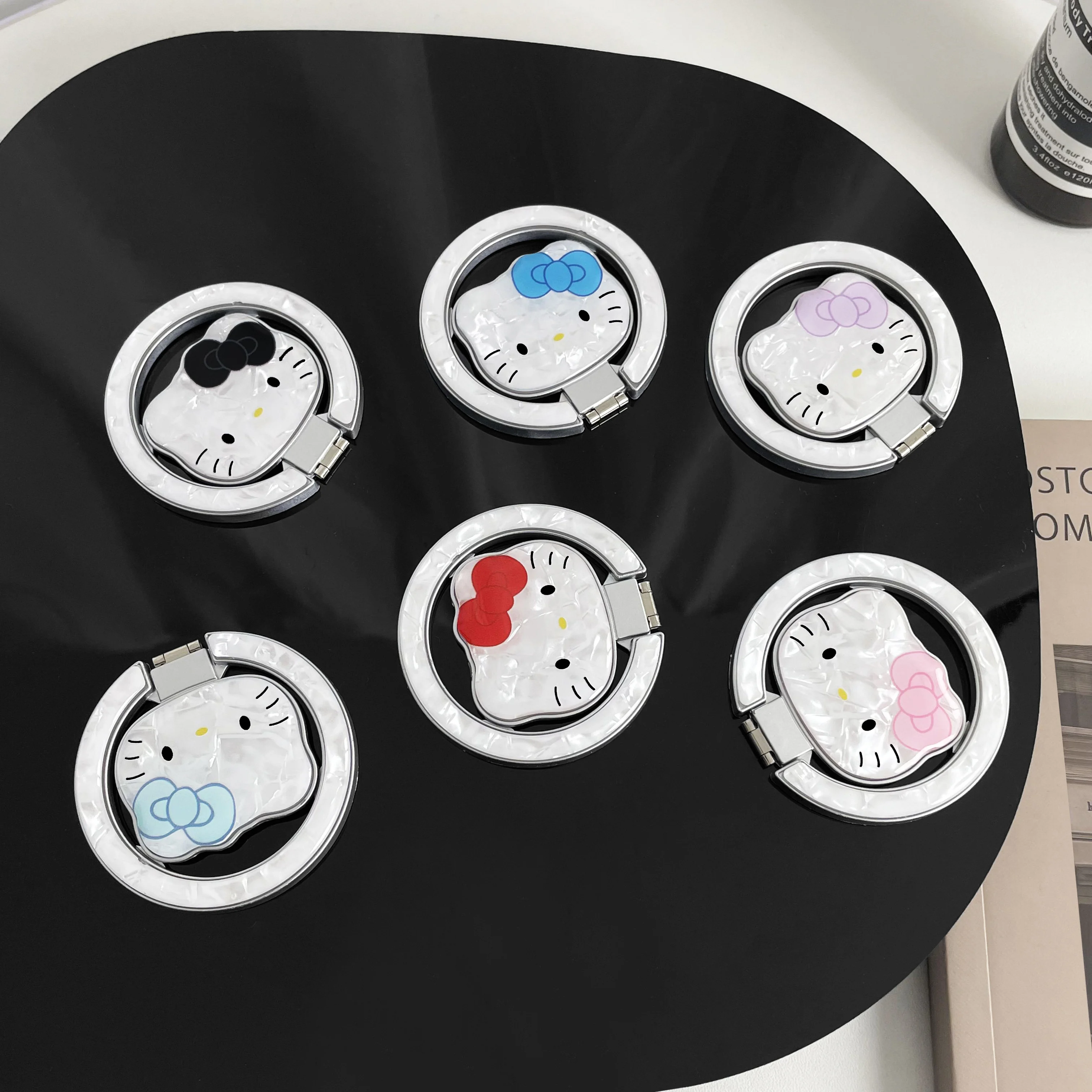 

Cute Finger Ring Stand For Hello Kitty Phone Ring Holder 360° Rotation Shell Pattern Metal Phone Bracket For iPhone For Samsung