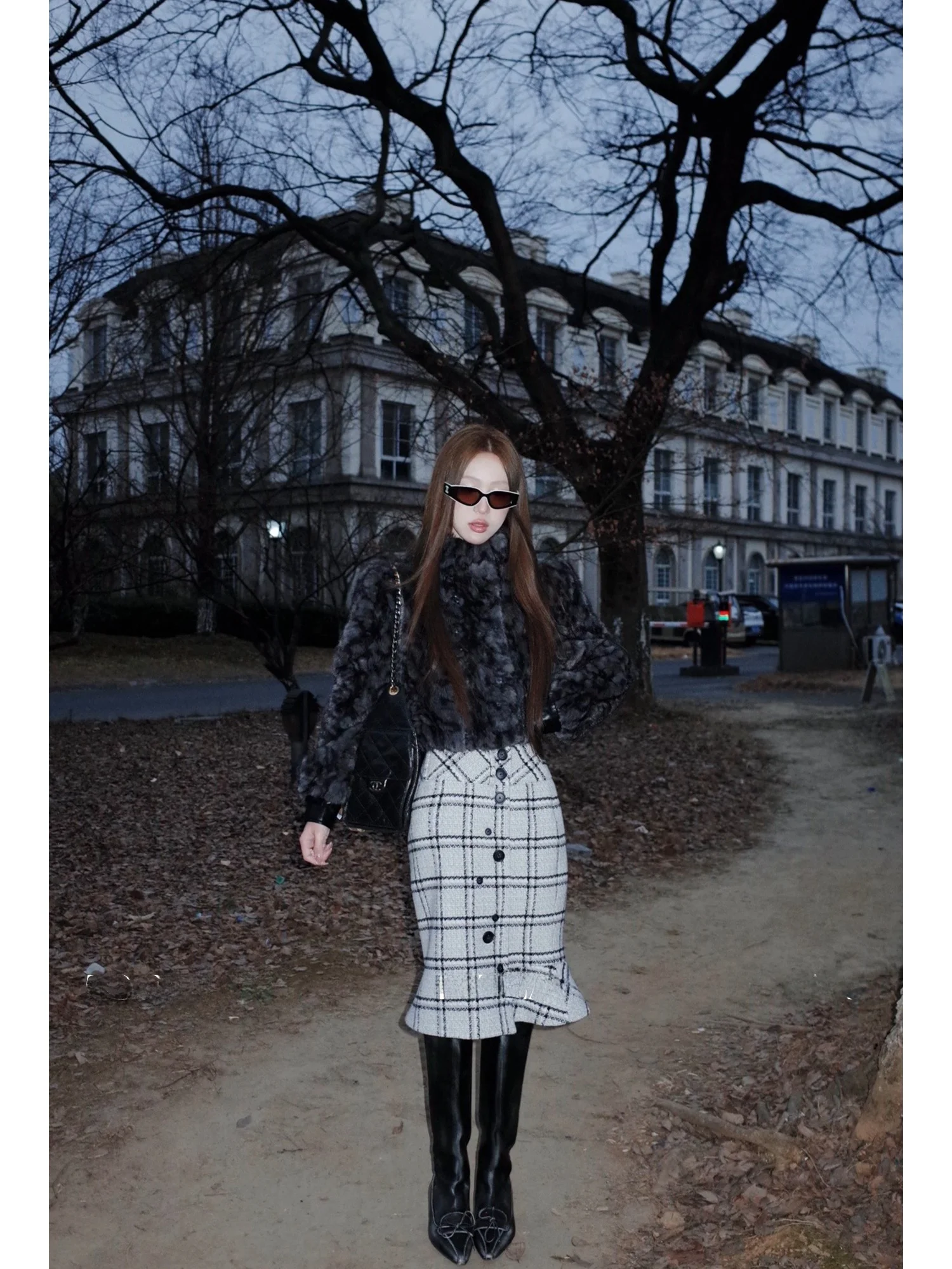 

Slim Fit ort Jaet Double Sided Wear Fce Inner PU Leather Stand Collar Lazy Feel Autumn Winter Women's Faion Coat