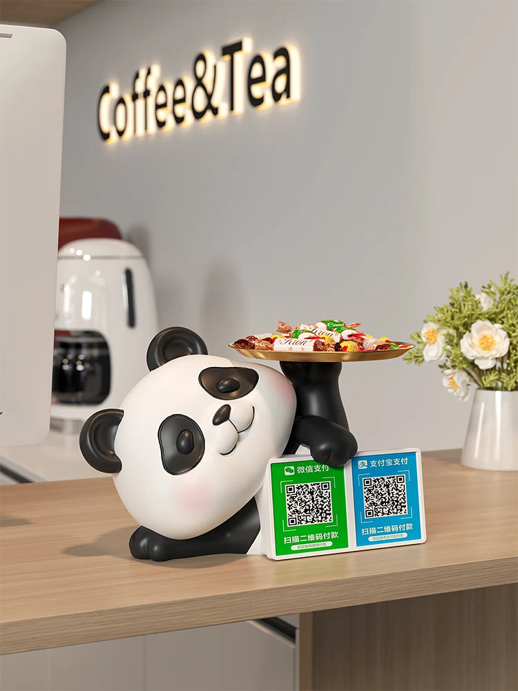 Panda Payment QR Code Front Desk Cashier Display Candy Tray Desktop Storage Decoration