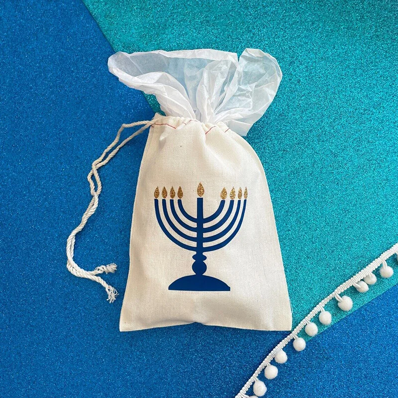 5pcs Menorah dreidel Bags Happy Hanukkah Chanukah Jewish Holiday Festival of Lights home decoration kid children boy girl gift