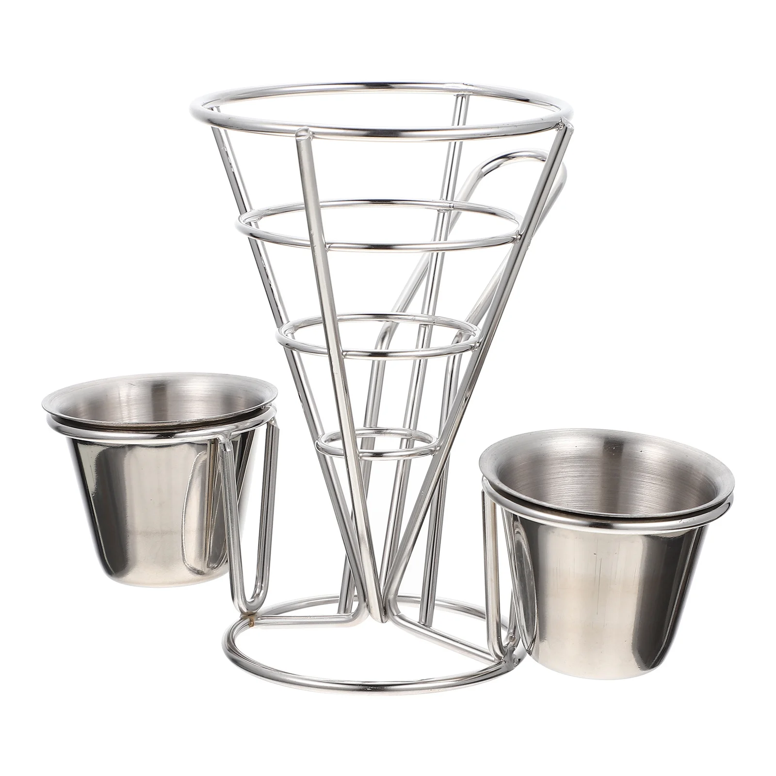 

1 set 1 Set Of Stainless Steel Cone Basket For French Fries Chicken Snacks Serving Holder Kitchen Essentials Metal Wire Food