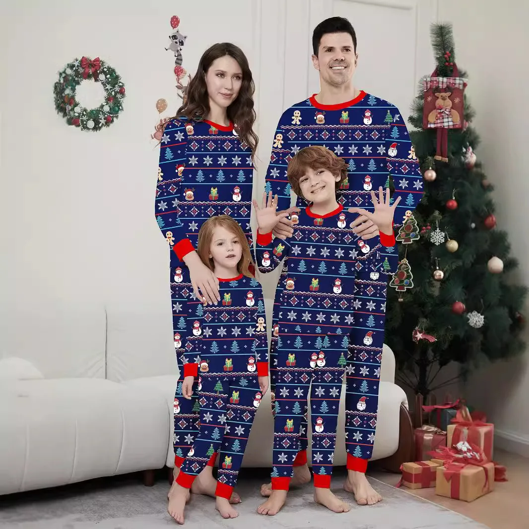 

2025 Autumn and winter festival clothing, New Year and Christmas parent-child wear, cartoon printed long-sleeved and pajama sets