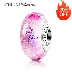 ATHENAIE Genuine 925 Silver Murano Glass Beads Core Christmas Lucky Star Clear CZ Charms Beads Fit All European DIY Bracelets