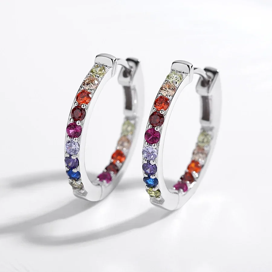 KALETINE Regenboog Hart 925 Sterling Zilveren Hoepel Oorbellen CZ Dames Koreaanse Mode Zirconia Vrouwen Oorbellen Charme Sieraden Geschenken