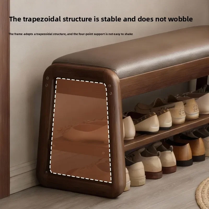 Solid wood shoe changing stool, home entry at the door, you can sit on the shoe stool and shoe cabinet when you enter the door view 5