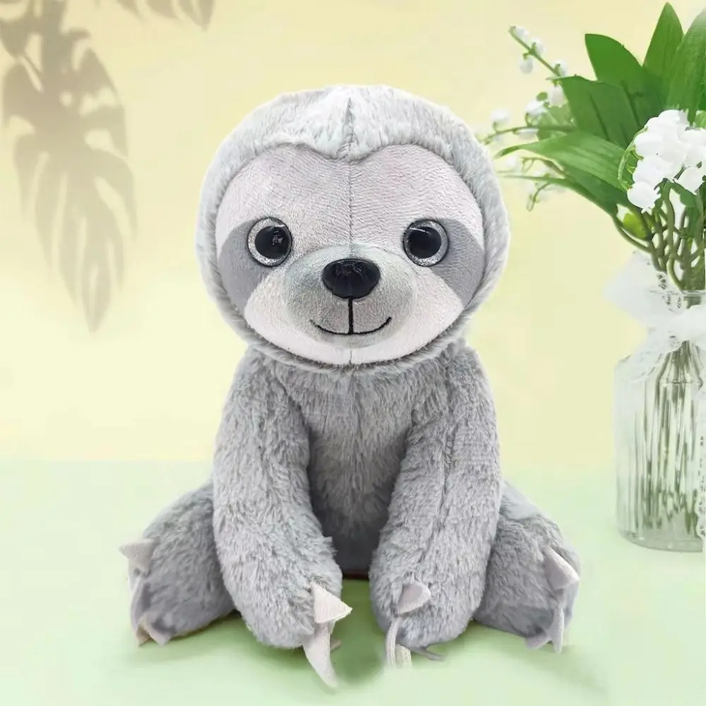 

Throw Pillow Big Eyes Sloth Plush Toy Soft Comfort Brown Grey Stuffed Sloth 25cm Cuddly Simulation Sloth Doll Kids Toy
