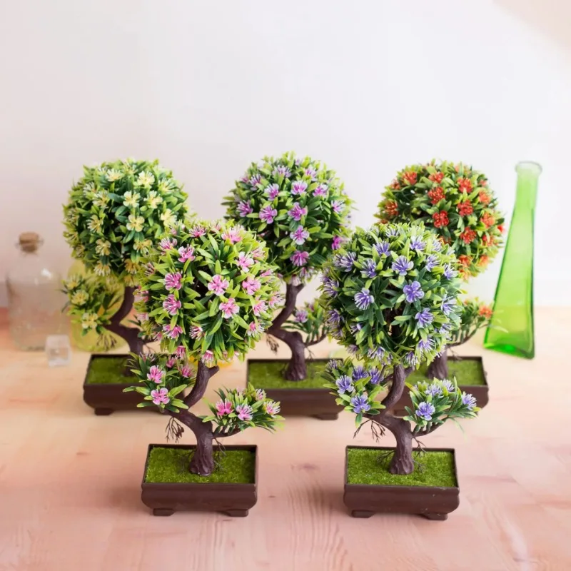 

1PC Artificial S-shaped Plum Blossom Tree Bonsai Simulation Plastic Small Tree Pot Plant Flowers Home Table Garden Decoration