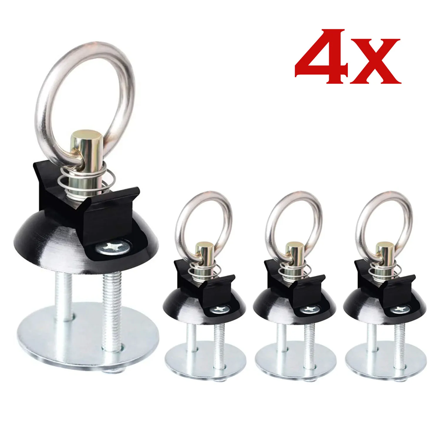 4x Black L-Track Tie Down Anchors Heavy Duty Single Stud Fitting with Stainless Steel Ring for Logistics Airline Rail Track