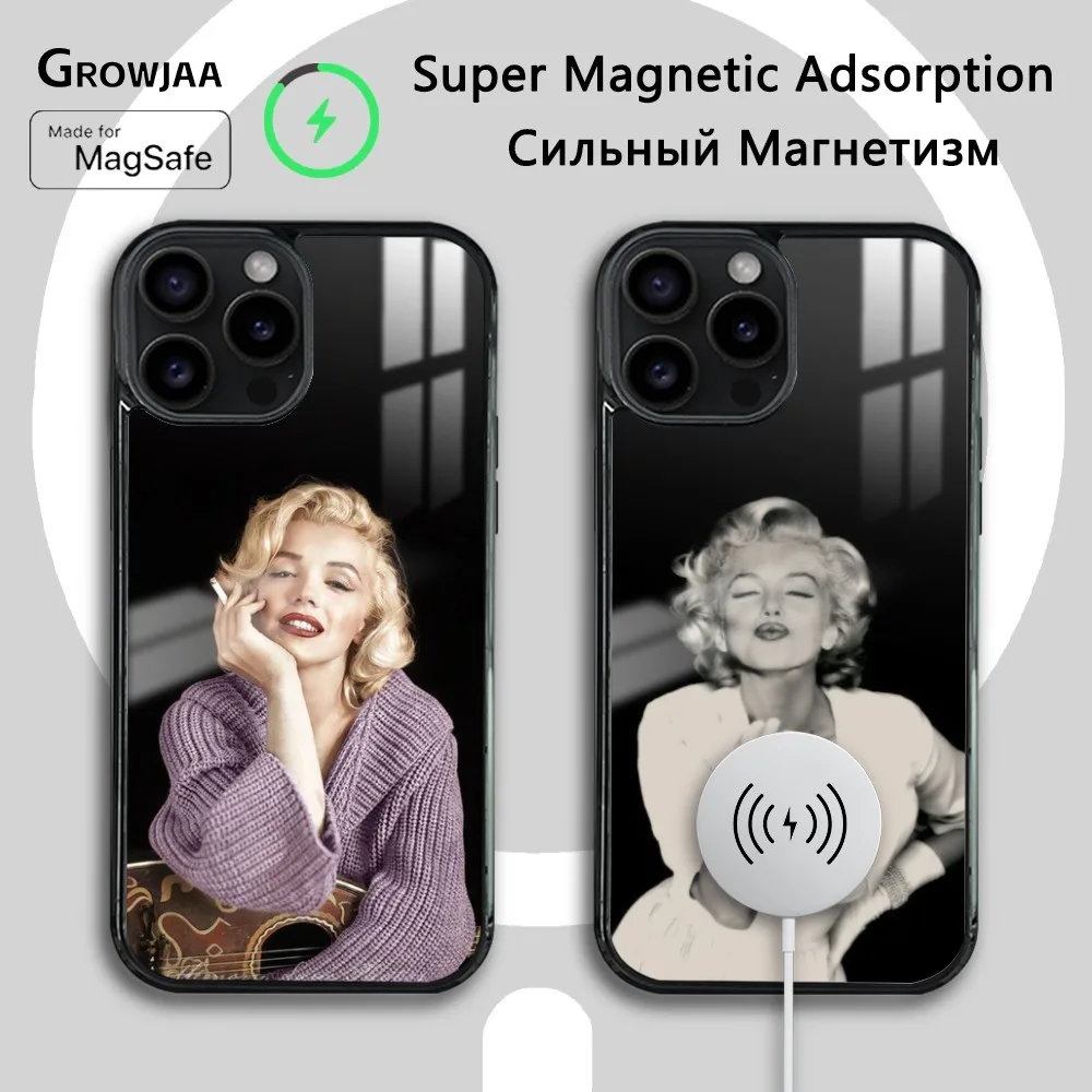 M-Marilyn M-Monroe Decorative Phone Case For iPhone 16 15 14 13 12 11 Pro Max Plus Mini Magsafe Mirror Wireless Magnetic Cover