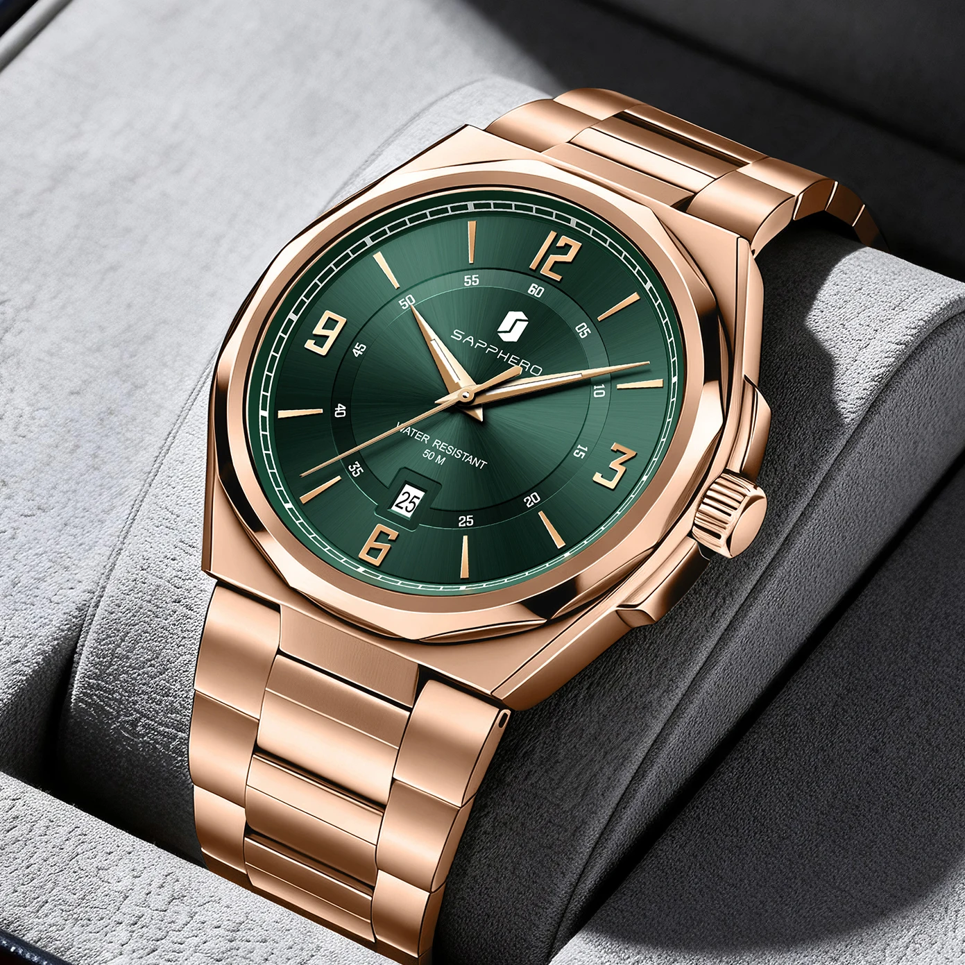 SAPPHERO Herren Quarzuhr Luxus Edelstahl Armbanduhr Wasserdicht 5ATM Hardlex Glas Business Elegante Klassische Dress Uhr Faltverschluss Herrenuhr Geschenk für Männer Alltag Stil Mode