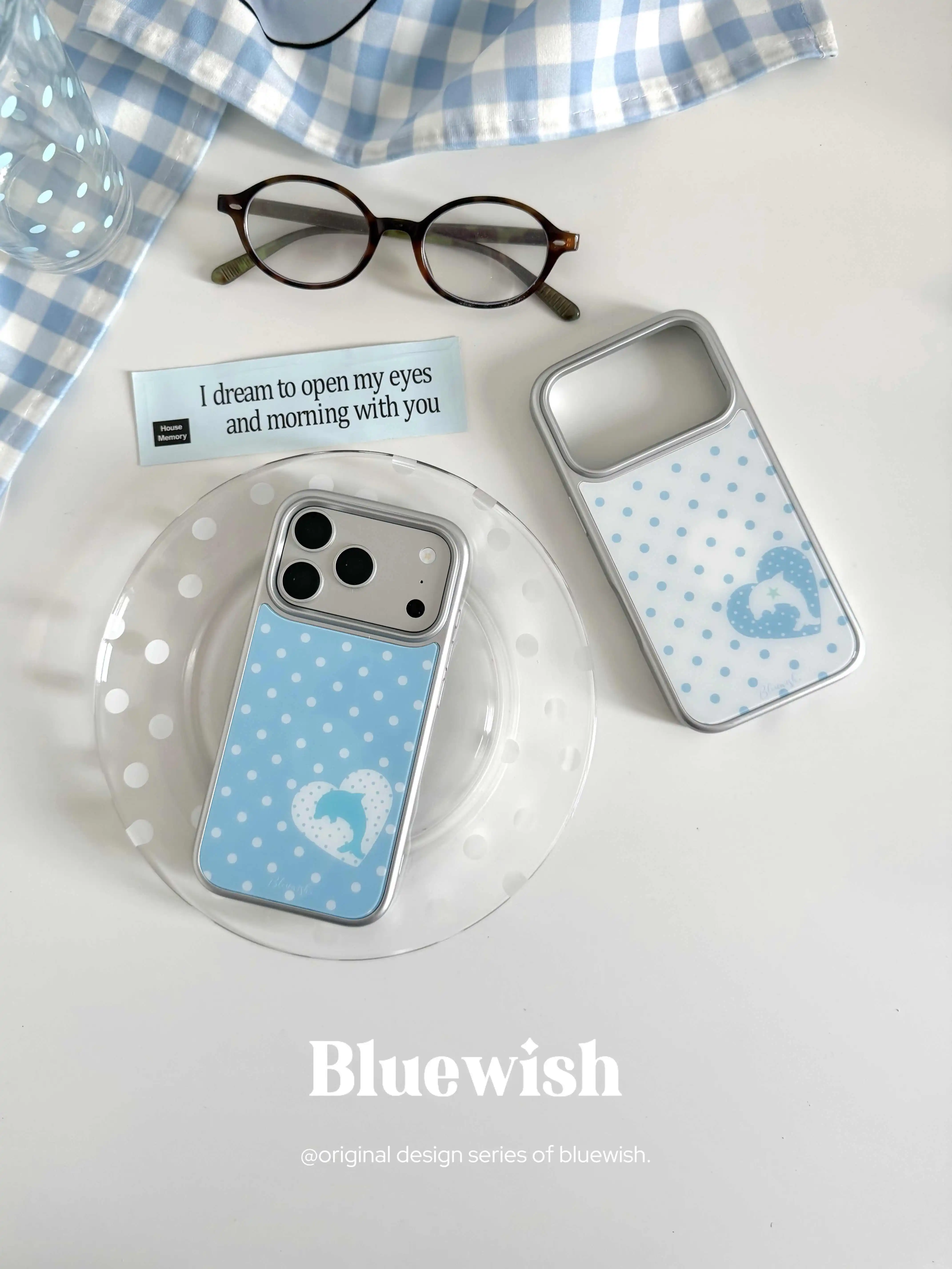 Simple Blue Polka Dot Ins Korean Fresh DolphinPhone Case For Samsung Galaxy S 23 24 25 26 PLUS ULTRA FE EDGE ResinCasting Cover