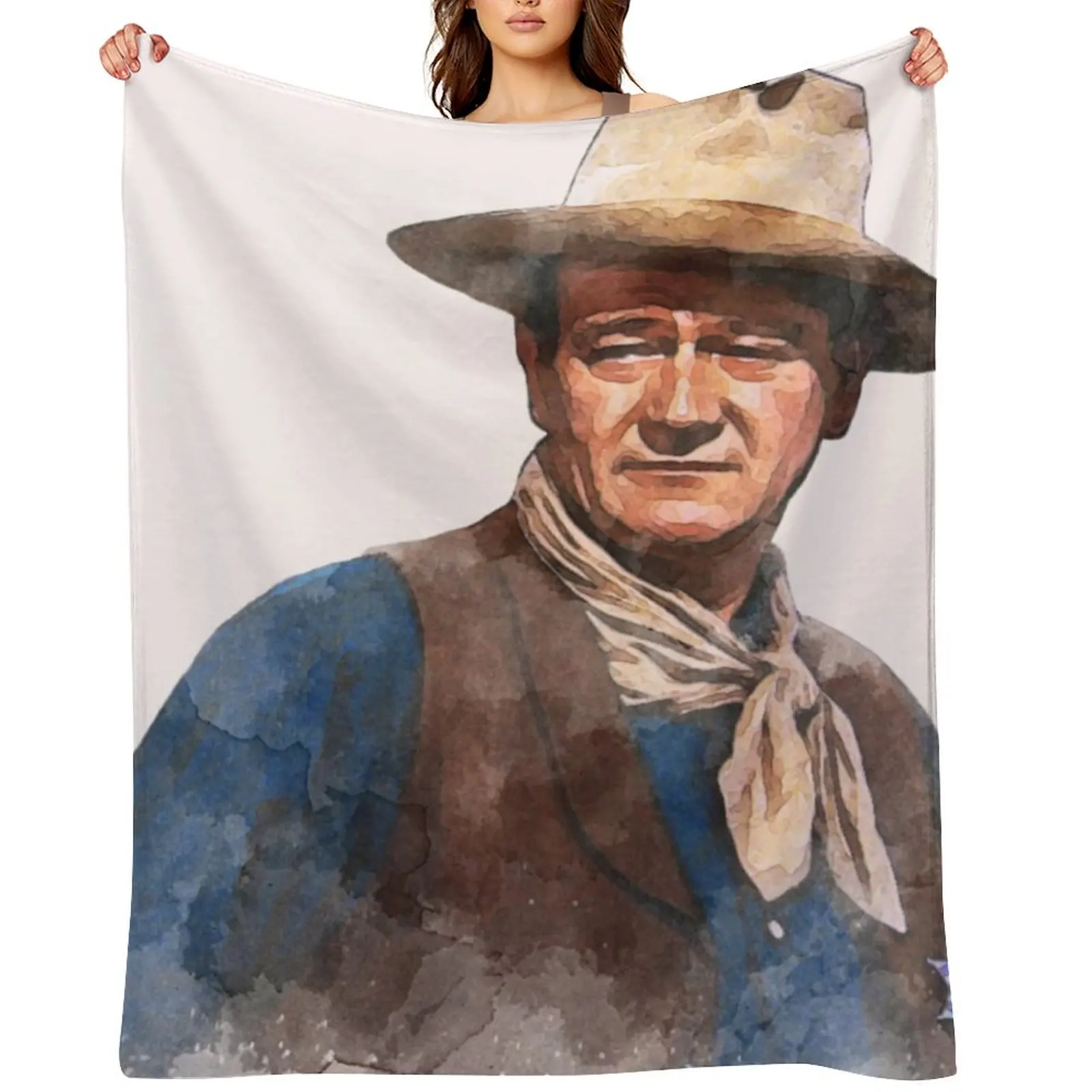 

John Wayne The Duke - Watercolor Throw Blanket Nap funny gift Single Comforter Blankets
