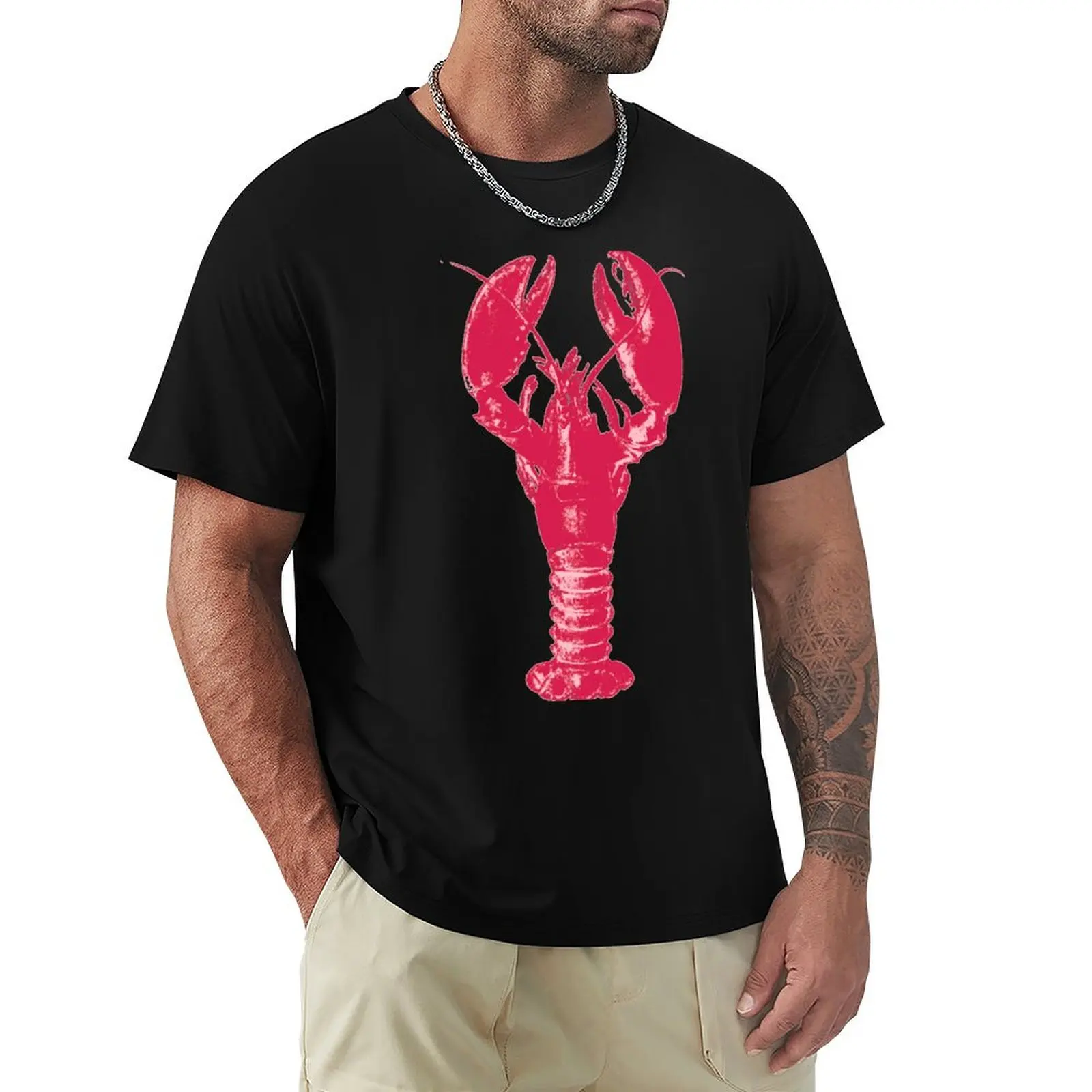 Fuchsia Lobster on Light Pink T-Shirt anime figures anime tshirt quick-drying Men's t-shirt