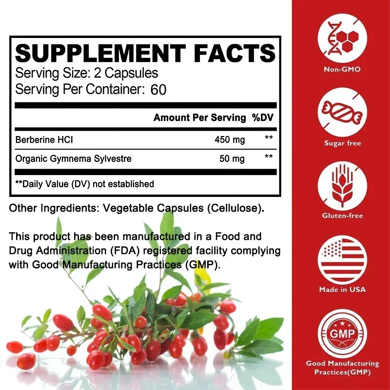 Berberine Capsules - Organic Gymnema 500 Mg Immune System, Healthy Weight Management, Cardiovascular Health Support