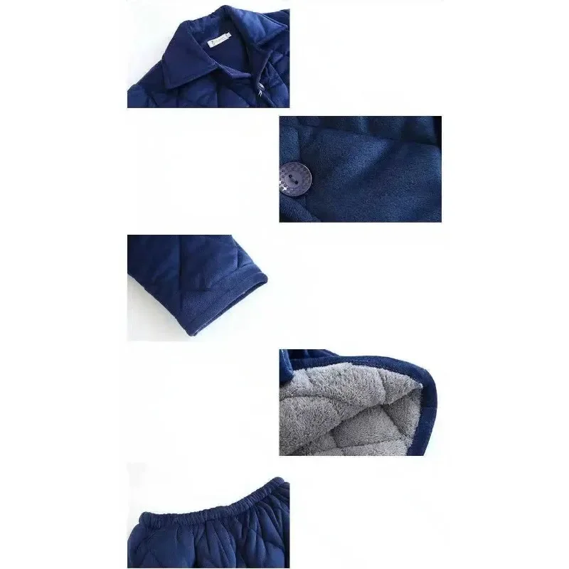 2024 New Men's Warm Three-layer Plush Thickened Loose Nightwear Oversized Sleepwear Medium Length Winter Set Cotton Pajamas