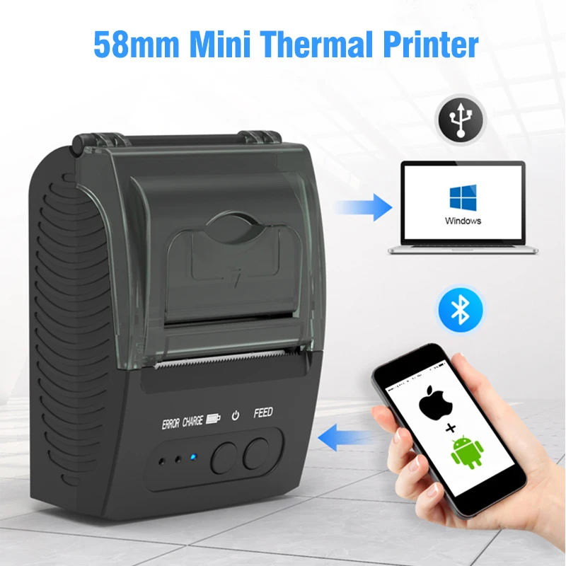 Portable Android IOS Bluetooth Receipt Printer 58mm Mini POS Thermal Receipt Printer with Leather Belt for Business ESC/POS