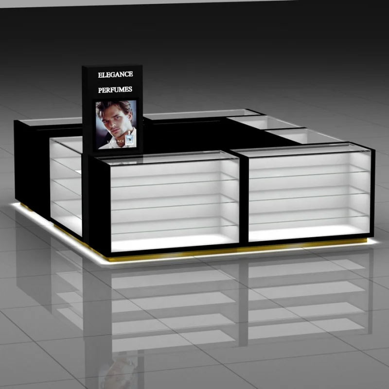 (Customized) luxury perfume store display glass counter shopping mall perfume kiosk design perfume display showcas