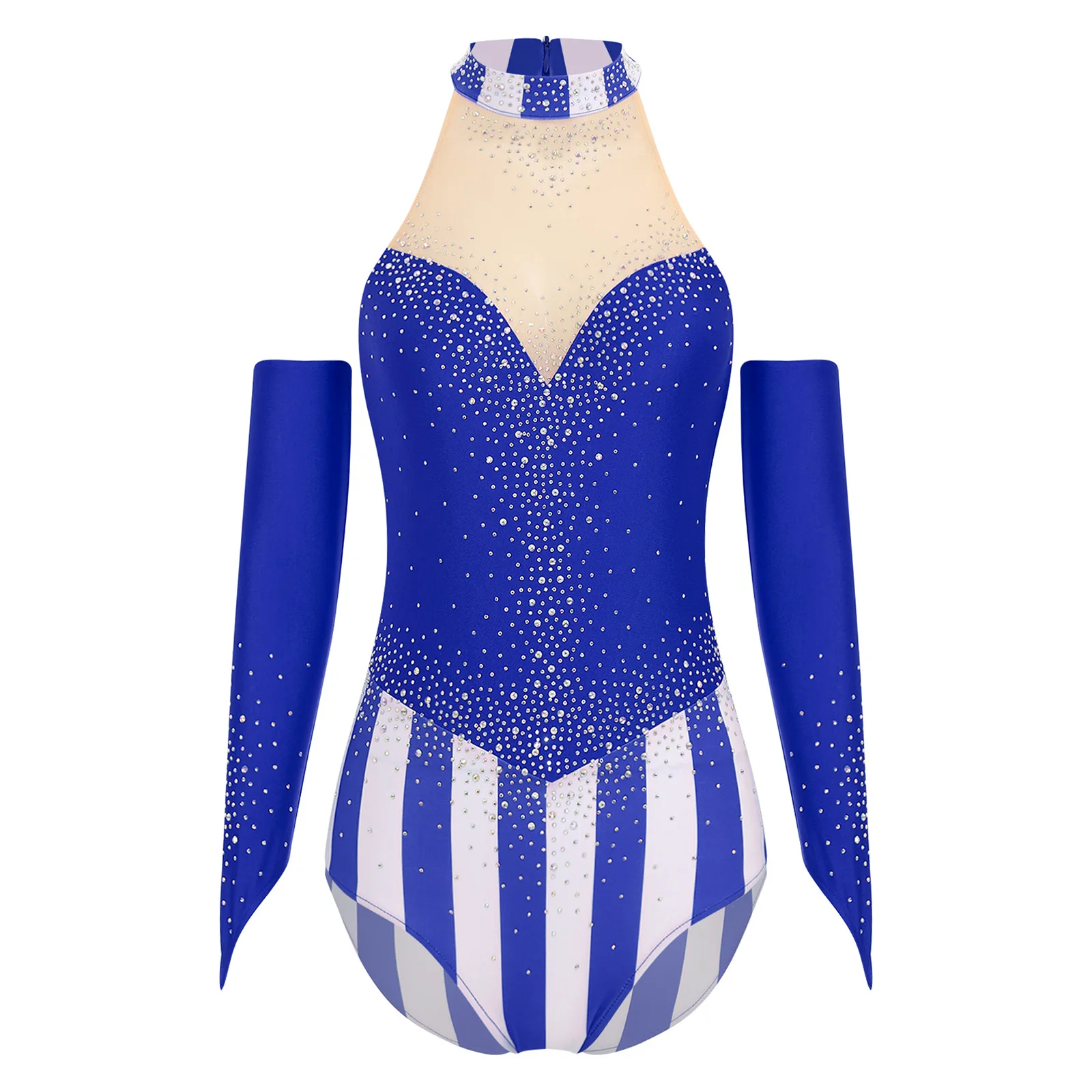 Costume de maître de cirque pour femmes, body de fête Cosplay d'halloween avec ensembles de gants, justaucorps rayé en strass, déguisement de carnaval