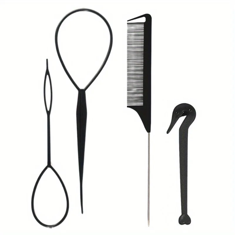 4/5 stks/set Haarlus Tool Set 2 stks Franse Vlecht Tool Loop 1 st Rat Staart Kam 1 st Elastisch Haar Elastiekjes Remover Cutter - afbeelding 1