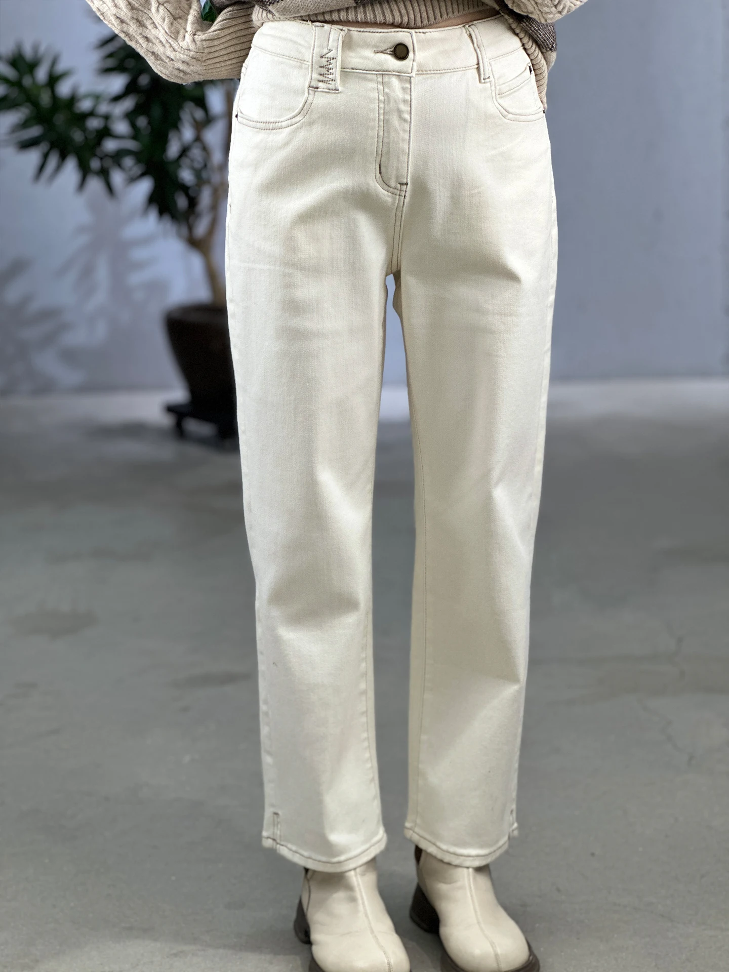 

Джинсы с высокой талией и прямыми штанинами, укороченные, стройнящие, универсальные, весенние, новые, женские, из хлопка, на пуговицах