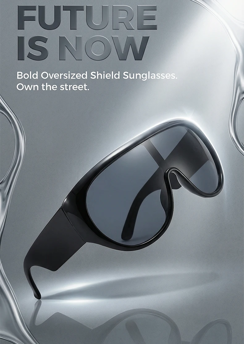 Y2K Übergroße Schutzbrille für Damen, Futuristisches Visier, Einteilige Steampunk-Brille mit Großem Rahmen, Punk-Sonnenbrille, Winddichte Eyewear – Detail 1