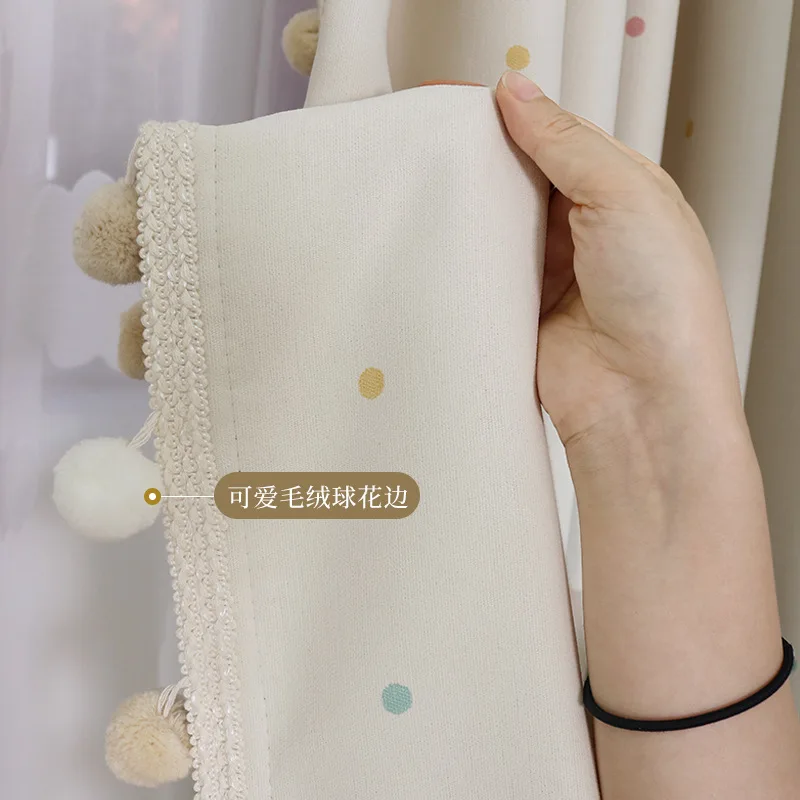 ستائر قماشية كريمية لغرفة نوم الأطفال ونافذة كبيرة وغرفة الفتيات ستائر شانيل لطيفة