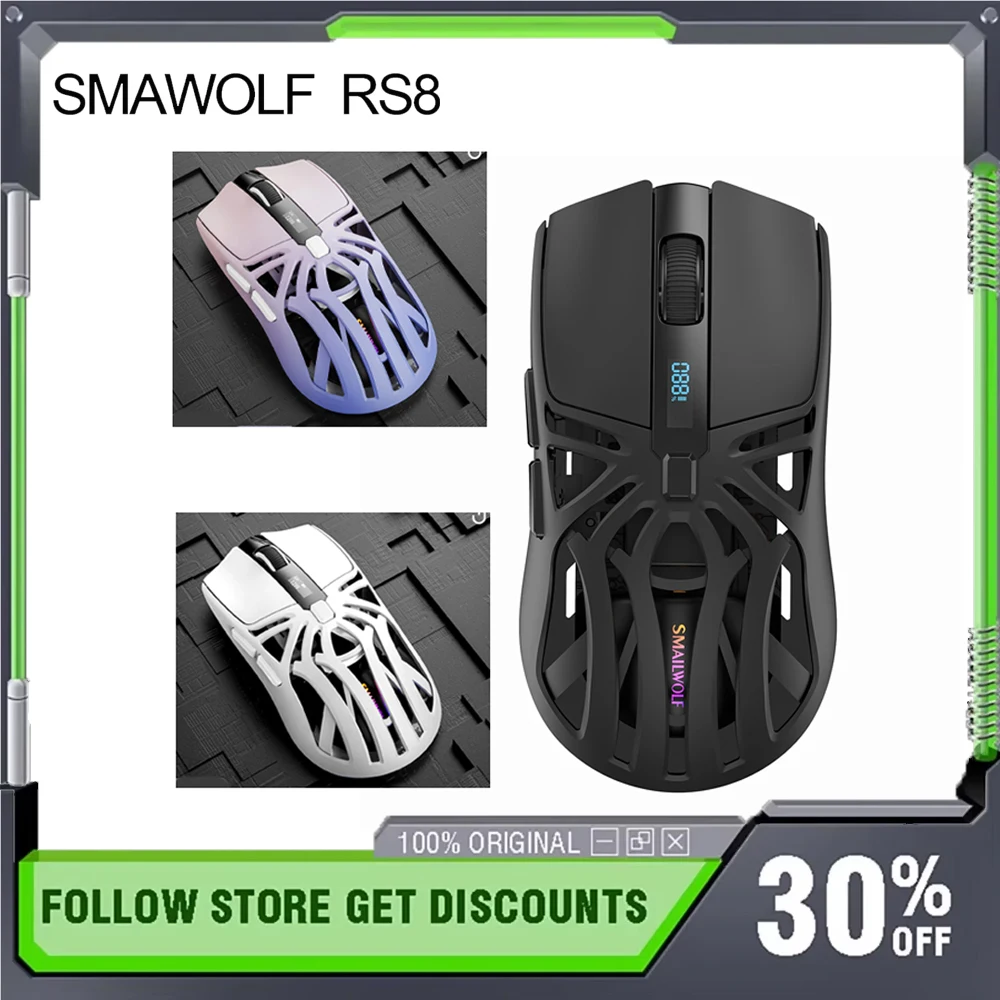 

SMAILWOLF RS8 Wireless Bluetooth Mouse Three Mode 73g Lightweight RGB Long Life Customized Programmable E-sports Gamer Mouse