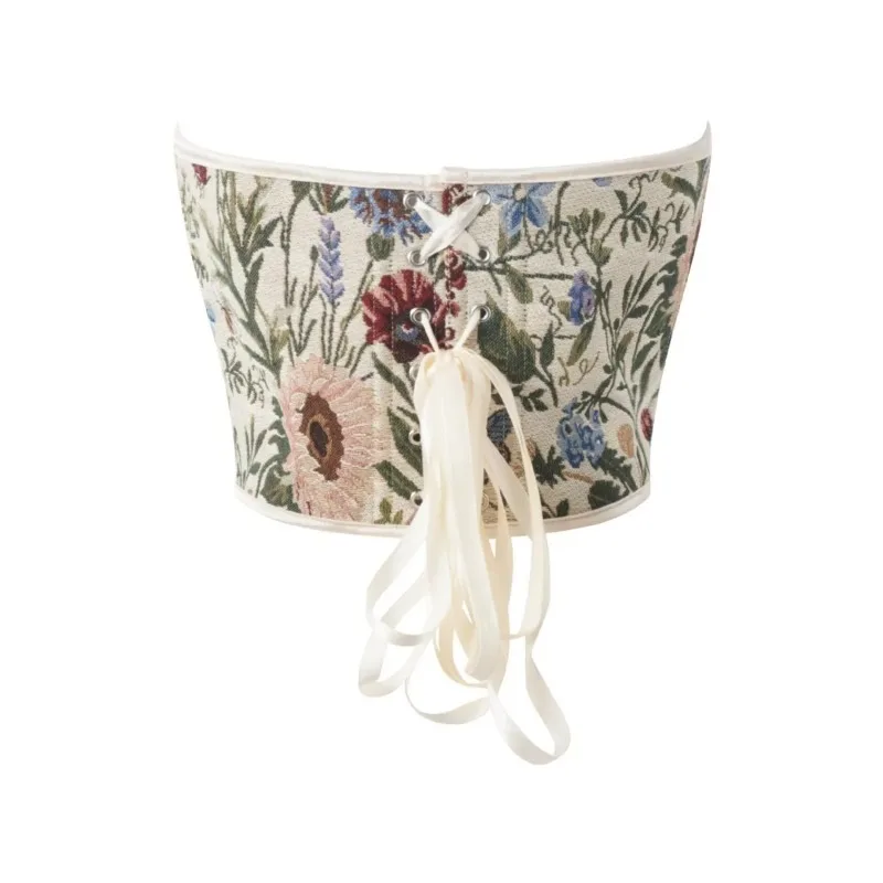 Женский элегантный корсет без бретелек, укороченные топы, винтажные бюстье с абрикосовым цветочным принтом, нижнее белье, корсет на шнуровке