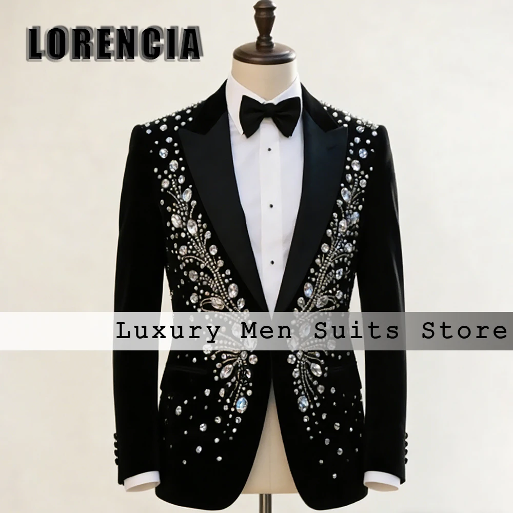 

Glitter Crystal Suits for Male 2 Pieces Single Breasted Tuxedos Wedding Party Outfit Customized Blazer Pants trajes para hombre