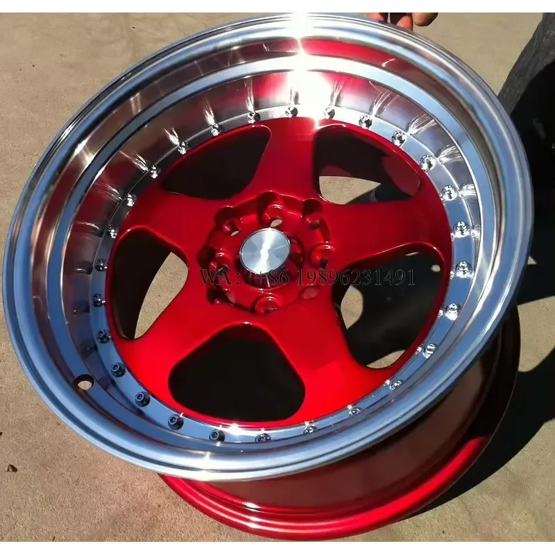 Wmwmnu Deep Dish Red Chrome Lip Alloy Wheel Rims with Rivets for 14 15 16 17 18 19 Inch Passenger Car Wheels