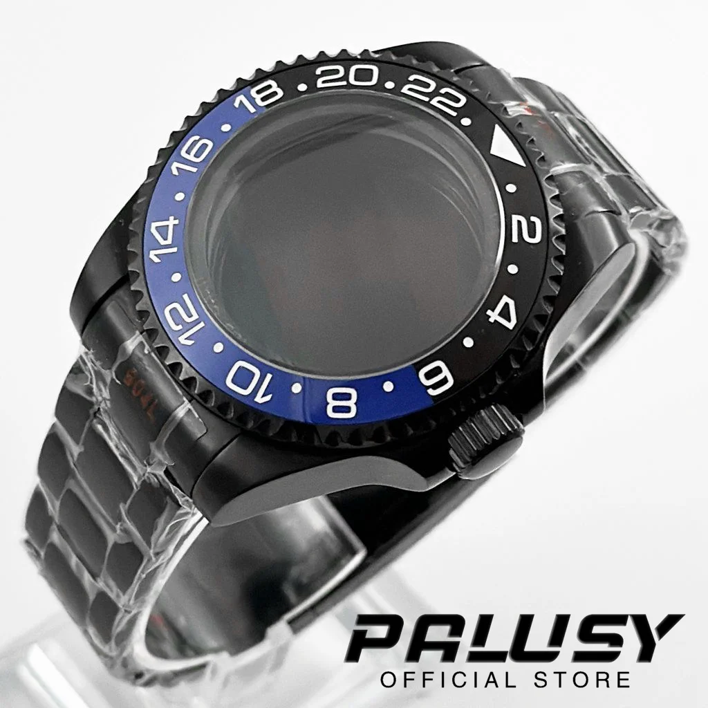 44MM Black Blue GMT Ceramic Bezel Sapphire Crystal DEEP SEA Homage Big Watch Case Compatible Fit NH35 NH36 NH34 NH38 Movement